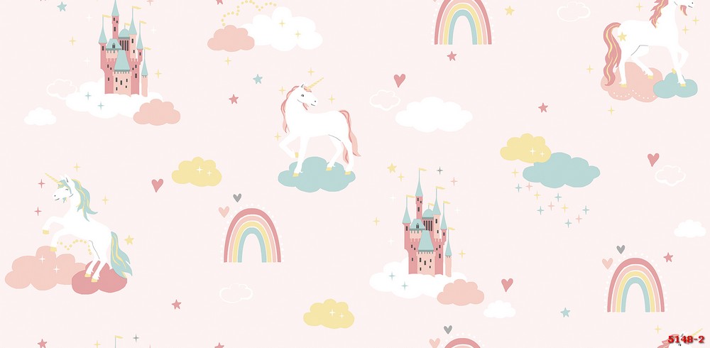 Giấy dán tường phòng trẻ em hình lâu đài và ngựa pony 5148-2